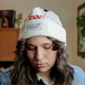 Handmade Upcycled Quilted Vintage Winter Hat Beanie with 80s Gabriella T. Patch